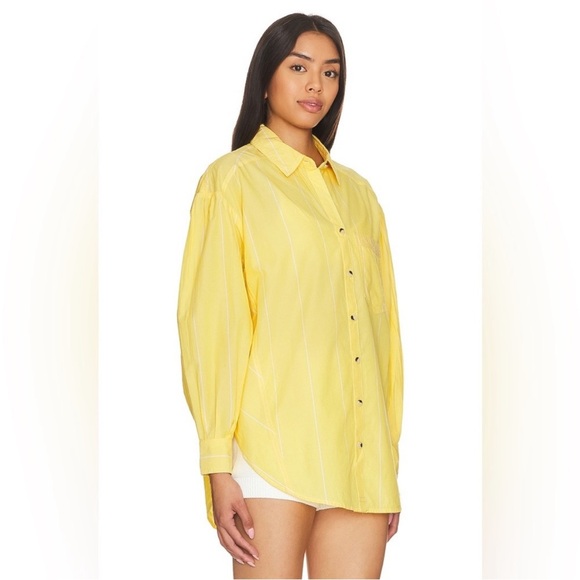 Free People Happy Hour Stripe Button Down Top Yellow Combo NWT - Picture 14 of 17